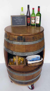 BCT-34P, Portable Wine Barrel Display Counter Table, 24 in. diameter table top. Lacquer finished.